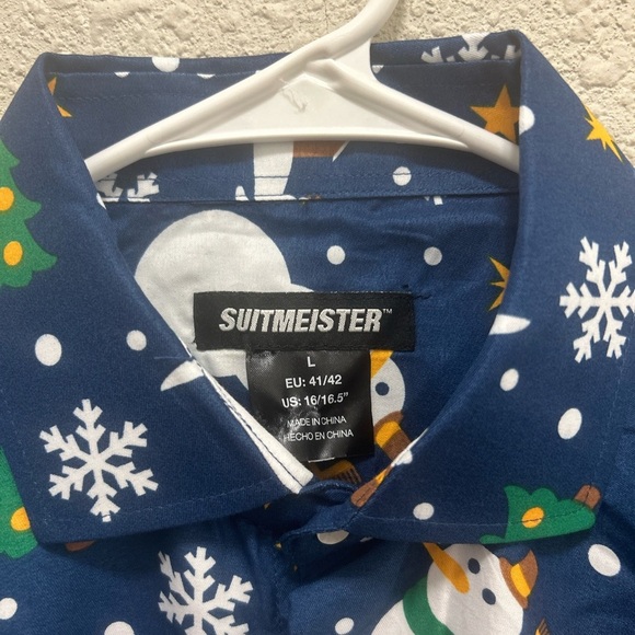 Suitmeister Long Sleeve Button Up Snowman Christmas Theme Men's Shirt Size L - Picture 2 of 4